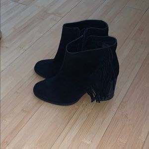 Black fringe booties